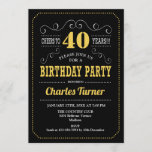 Invitation Fête du 40e anniversaire - Black Gold White<br><div class="desc">Invitation à la fête du 40e anniversaire. Design élégant noir,  or,  blanc rétro avec motif de tableau noir et police de script. Bravo à 40 ans ! Message-moi si vous avez besoin d'une personnalisation plus poussée.</div>