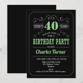 Invitation Fête du 40e anniversaire - Black Green (Devant / Derrière)