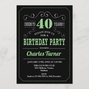 Invitation Fête du 40e anniversaire - Black Green