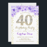 Invitation Fête du 40e anniversaire - Blanc Gold violet<br><div class="desc">40th Birthday Party Invitation Design élégant en faux or parties scintillant,  violet et blanc. Elégante invitation à la floraison avec diamants et roses. Parfait pour une célébration de glamour. S'il vous plaît,  envoyez-moi un message si vous avez besoin d'une personnalisation plus poussée.</div>