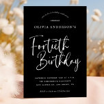 Invitation Fête du 40e anniversaire | Blanc sur la typographi<br><div class="desc">Ce design simple mais toujours si élégant présente un blanc moderne sur la typographie noire et les mots "Quarantième anniversaire" dans le script de calligraphie. Les invitations renversent vers un motif Art Déco subtil et répétitif en gris chromatique et noir. Élégants et raffinés, ces invitations de quarantième anniversaire donneront le...</div>