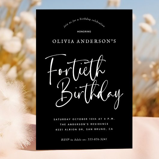 Invitation Fête du 40e anniversaire | Blanc sur la typographi