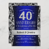 Invitation Fête du 40e Anniversaire - Bleu Argent (Devant / Derrière)