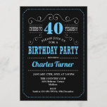 Invitation Fête du 40e anniversaire - Bleu noir<br><div class="desc">Invitation à la fête du 40e anniversaire. Design élégant noir,  bleu,  blanc rétro avec motif de tableau noir et police de script. Bravo à 40 ans ! Message-moi si vous avez besoin d'une personnalisation plus poussée.</div>