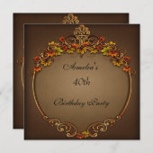 Invitation Fête du 40e anniversaire Brown Automne Floral (Devant / Derrière)