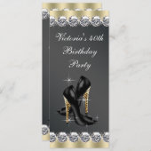 Invitation Fête du 40e anniversaire Chic Black (Devant / Derrière)