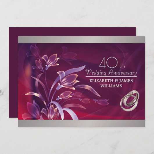 Invitation Fête du 40e Anniversaire de Mariage  (Devant / Derrière)