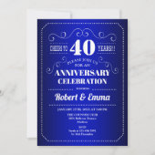 Invitation Fête du 40e anniversaire de mariage - Bleu saphir (Devant)