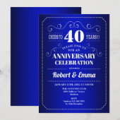 Invitation Fête du 40e anniversaire de mariage - Bleu saphir (Devant / Derrière)