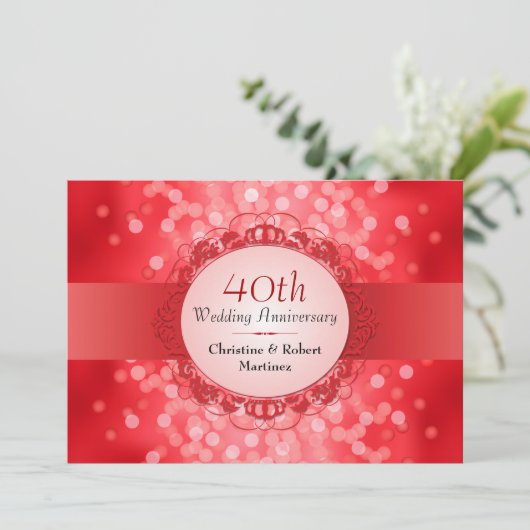 Invitation Fête du 40e anniversaire de Ruby Red Bokeh (Debout devant)