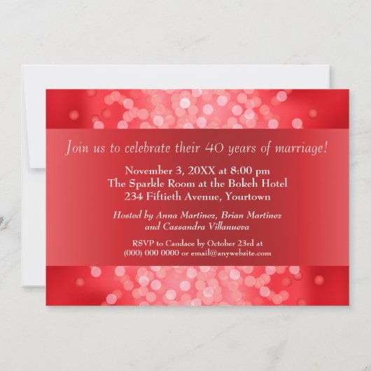 Invitation Fête du 40e anniversaire de Ruby Red Bokeh (Dos)