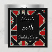 Invitation Fête du 40e anniversaire des hommes Black Red Art  (Devant / Derrière)