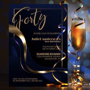Invitation Fête du 40e anniversaire du Blue Gold moderne