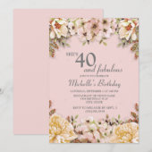 Invitation Fête du 40e anniversaire du Champagne Rose Floral (Devant / Derrière)