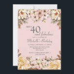 Invitation Fête du 40e anniversaire du Champagne Rose Floral<br><div class="desc">Fleur de champagne et d'ivoire sur rose 40e anniversaire / 40 et fabuleuse invitation</div>