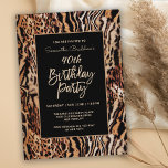 Invitation Fête du 40e anniversaire du Poster de animal branc<br><div class="desc">Célébrez son 40e anniversaire dans le style branché avec cette invitation personnalisée de style Safari. Il dispose d'une motif poster de animal sauvage dans les tons terreux marron, tan, beige et noir avec rayures et taches motif. Un arrière - plan noir chic encadre votre texte personnalisé dans le style. Personnalisez...</div>