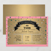 Invitation Fête du 40e anniversaire Faux Jewel Confetti (Devant / Derrière)