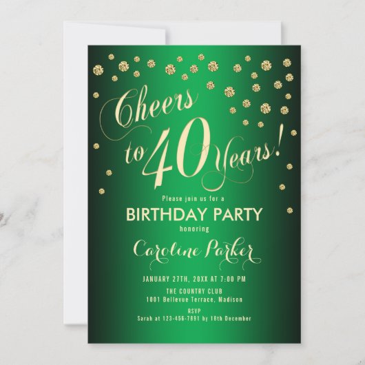 Invitation Fête du 40e anniversaire - Gold Green (Devant)