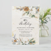 Invitation Fête du 40e anniversaire Hiver Blanc Floral Vert (Debout devant)