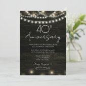 Invitation Fête du 40e Anniversaire Lumières en Bois Rustique (Debout devant)