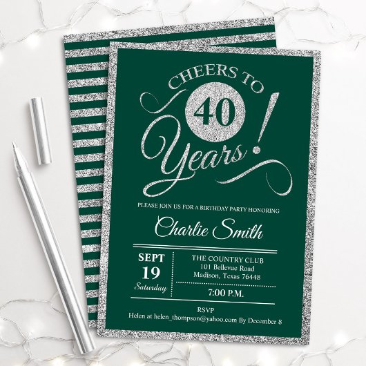 Invitation Fête du 40e anniversaire - N'IMPORTE QUEL ÂGE Vert