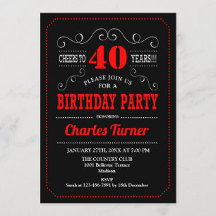 Invitation Fête du 40e anniversaire - Noir Rouge Blanc