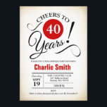 Invitation Fête du 40e anniversaire - Noir Rouge Blanc<br><div class="desc">Invitation de fête du 40e anniversaire en noir blanc rouge avec arrière - plan crémeux rétro. Bravo à 40 ans ! Peut être personnalisé dans n'importe quelle année. S'il vous plaît,  envoyez-moi un message si vous avez besoin d'une personnalisation plus poussée.</div>