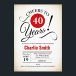 Invitation Fête du 40e anniversaire - Noir Rouge Blanc<br><div class="desc">Invitation de fête du 40e anniversaire en noir blanc rouge avec arrière - plan crémeux rétro. Bravo à 40 ans ! Peut être personnalisé dans n'importe quelle année. S'il vous plaît,  envoyez-moi un message si vous avez besoin d'une personnalisation plus poussée.</div>