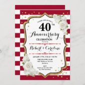 Invitation Fête du 40e anniversaire - Or blanc rouge rubis (Devant / Derrière)