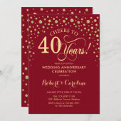 Invitation Fête du 40e Anniversaire - Or Rouge Rubis (Devant / Derrière)