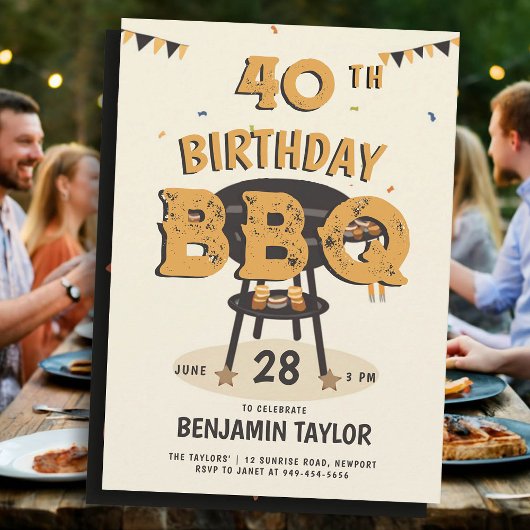 Invitation Fête du 40e anniversaire pour hommes Jardin BBQ Ru