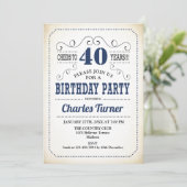 Invitation Fête du 40e anniversaire - Retro Creamy White and (Debout devant)