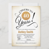 Invitation Fête du 40e anniversaire - Retro Gold Black White (Devant)