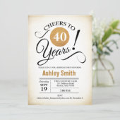 Invitation Fête du 40e anniversaire - Retro Gold Black White (Debout devant)