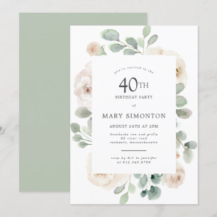 Invitation Fête du 40e anniversaire Rose blanche Floral