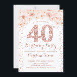 Invitation Fête du 40e anniversaire - Rose blanche or<br><div class="desc">40e anniversaire de fête d'invitation pour les femmes. Elégante carte invitation florale en or rose blanc,  rose vif et faux parties scintillant. Caractéristiques police de script de typographie et lettres de losange. Parfait pour une fête anniversaire adulte.</div>