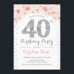 Invitation Fête du 40e anniversaire - Rose d'argent blanc<br><div class="desc">40th Birthday Party Invitation Design élégant en fausse parties scintillant argent,  rose et blanc. Elégante invitation à la floraison avec diamants et roses. Parfait pour une célébration de glamour. S'il vous plaît,  envoyez-moi un message si vous avez besoin d'une personnalisation plus poussée.</div>