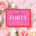 Invitation Fête du 40e anniversaire rose et rouge<br><div class="desc">Invitation à la fête du 40e anniversaire rose et rouge</div>