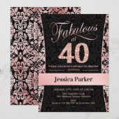 Invitation Fête du 40e anniversaire - Rose Gold Black (Devant / Derrière)