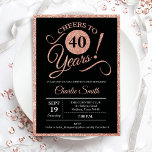 Invitation Fête du 40e anniversaire - Rose Gold Black ANY AGE<br><div class="desc">40e anniversaire de fête d'invitation pour les femmes. Elégante carte invitation en noir avec fausse feuille d'or rose parties scintillant. Fonctionne police de script de typographie. Bravo à 40 ans ! Peut être personnalisé dans n'importe quelle année. Parfait pour une célébration anniversaire adulte.</div>