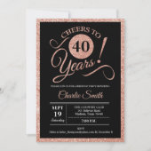 Invitation Fête du 40e anniversaire - Rose Gold Black ANY AGE (Devant)