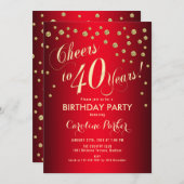 Invitation Fête du 40e anniversaire - Rouge or (Devant / Derrière)