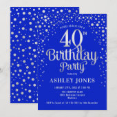 Invitation Fête du 40e anniversaire - Royal Blue & Silver (Devant / Derrière)