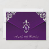 Invitation Fête du 40e anniversaire Royal Silver Plum Velvet (Devant)