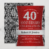 Invitation Fête du 40e Anniversaire - Ruby Red Silver (Devant / Derrière)