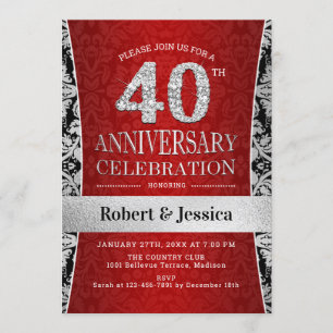 Invitation Fête du 40e Anniversaire - Ruby Red Silver