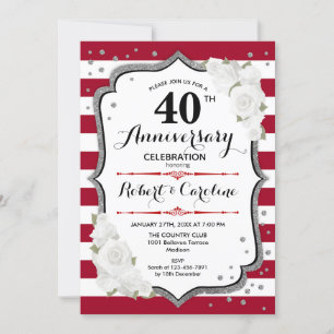 Invitation Fête du 40e anniversaire - Ruby Red White Silver