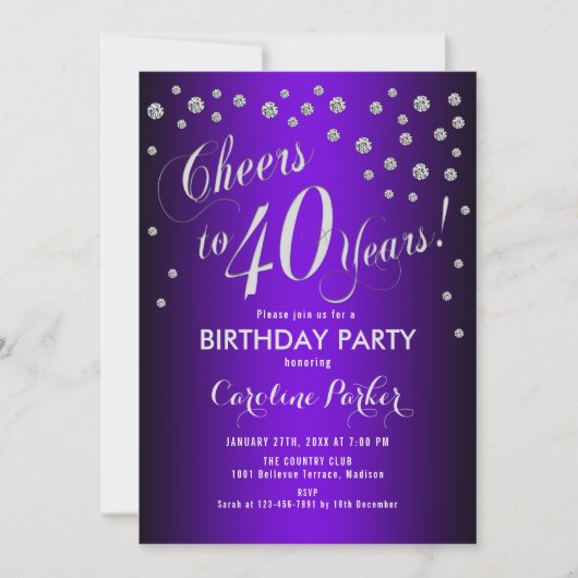 Invitation Fête du 40e anniversaire - Silver Purple (Devant)