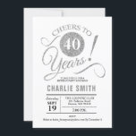 Invitation Fête du 40e anniversaire - Silver White<br><div class="desc">40e anniversaire invitation en fausse parties scintillant argent et blanc. Fonctionne avec une police de script de typographie classique. Bravo à 40 ans ! Peut être personnalisé à tout âge. Parfait pour une célébration anniversaire féminine élégante</div>