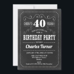 Invitation Fête du 40e anniversaire - tableau noir blanc<br><div class="desc">Invitation à la fête du 40e anniversaire. Invitation d'anniversaire d'adulte noir et blanc pour hommes ou femmes. Fonctionne avec un motif de tableau noir et une police de script de typographie rétro. Bravo à 40 ans ! Elégante carte invitation parfaite pour une célébration anniversaire de jalon élégante.</div>